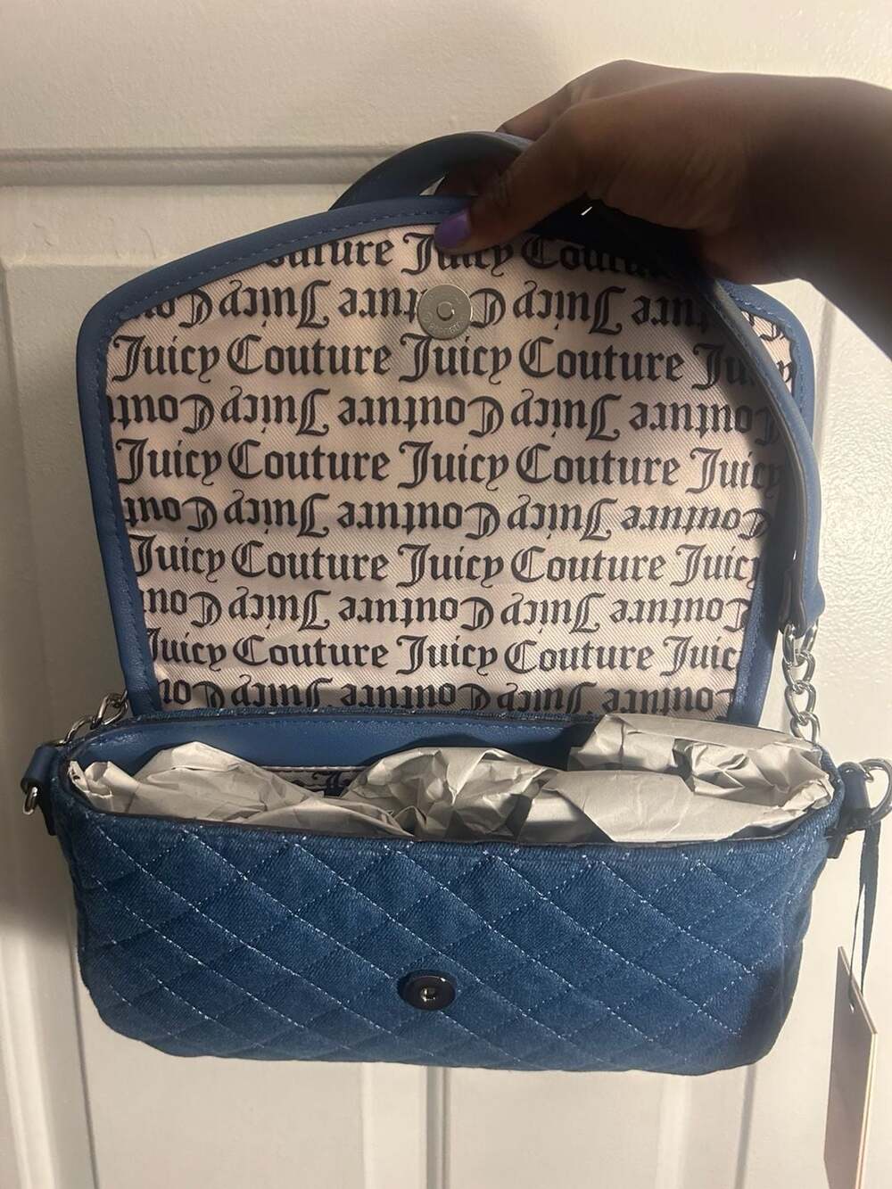 Juicy Couture Isn't She Lovely Flap Shoulder Bag Med Wash Denim - Picture 4 of 6